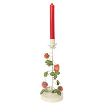 Artikel Stabkerzenhalter Metall rund Creme mit Erdbeer-Deko H26cm