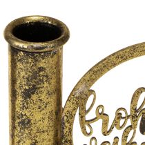 Artikel Stabkerzenhalter Metall Frohe Weihnachten Antik-Gold 13×5×10,5cm