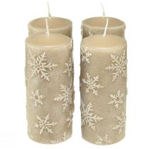 Artikel Stumpenkerzen Beige Kerzen Schneeflocken 150/65mm 4 St