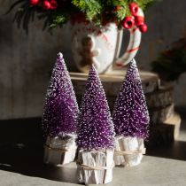 Artikel Deko-Tannenbaum in Lila mit Schneespitze auf rustikalem Holzfuß 15cm 3St.