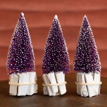 Artikel Deko-Tannenbaum Lila mit Schneespitze auf Holzfuß 15 cm 3er Set