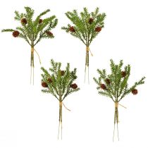 Artikel Künstlicher Tannenzweig mit natürlichen Zapfen Jute Weihnachtdeko 28cm Set 4 Stück