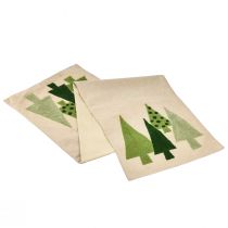 Artikel Tischläufer Weihnachten Tannenbäume Beige Grün 140x41,5cm