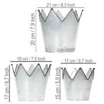 Artikel Übertopf-Set aus Metall in Kronenform, Zink, Ø 21,5/19,5/17 cm, 3-teilig