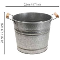 Artikel Metall-Übertopf Vintage Ø22cm H20cm mit Holzgriffen Zinkoptik