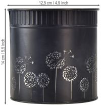 Artikel Metall-Übertopf Schwarz mit Pusteblumen-Motiv Ø12,5cm H14cm