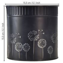 Artikel Metall-Blumentopf Schwarz Pusteblumen-Motiv Ø15,5 cm Höhe 15,5 cm
