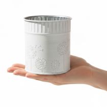 Artikel Übertopf aus Metall Weiß Ø9,5cm H11cm mit Pusteblumen-Motiv für Innen- und Außendekoration