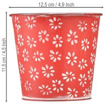 Artikel Metall-Blumentopf Rot-Weiß geblümt Ø12,5cm H11,5cm