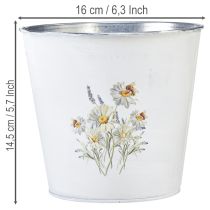 Artikel Übertopf Metall Weiß Ø16cm H14,5cm mit Blumen-Motiv