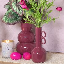 Artikel Metallvase 25cm hoch mit runden Griffen in glänzendem Rot für Innenräume