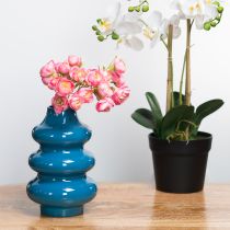 Artikel Blaue Metallvase mit wellenförmiger Oberfläche 23cm