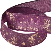 Artikel Weihnachtsband Lila Gold Stern Geweih Deko B25mm L15m
