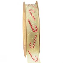 Artikel Weihnachtsband mit Zuckerstangen Geschenkband Beige 25mm 15m