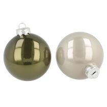 Artikel Weihnachtskugeln Glaskugeln Oliv Silbergrau Ø7,5cm 12 St
