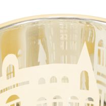 Artikel Windlicht Glas Gold Silber Stadtsilhouette H12,5cm 4 Stück