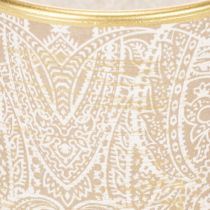 Artikel Windlicht Glas Teelichthalter Paisley-Muster Braun Weiß Gold Ø8cm H9cm 2 Stück