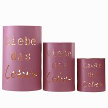 Artikel Windlicht-Set „Liebe das Leben“ Metall Fuchsia-Gold Ø13/10,5/9 cm 3-teilig