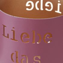 Artikel Windlicht Metall „Liebe das Leben“ Fuchsia Gold Ø9cm H10cm 4St