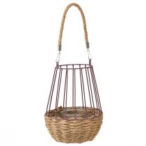 Artikel Windlicht mit Henkel und Glas Lila Natur Ø18cm H22cm