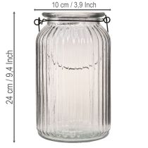 Artikel Laterne aus Glas H18cm mit Henkel und Rillenoptik