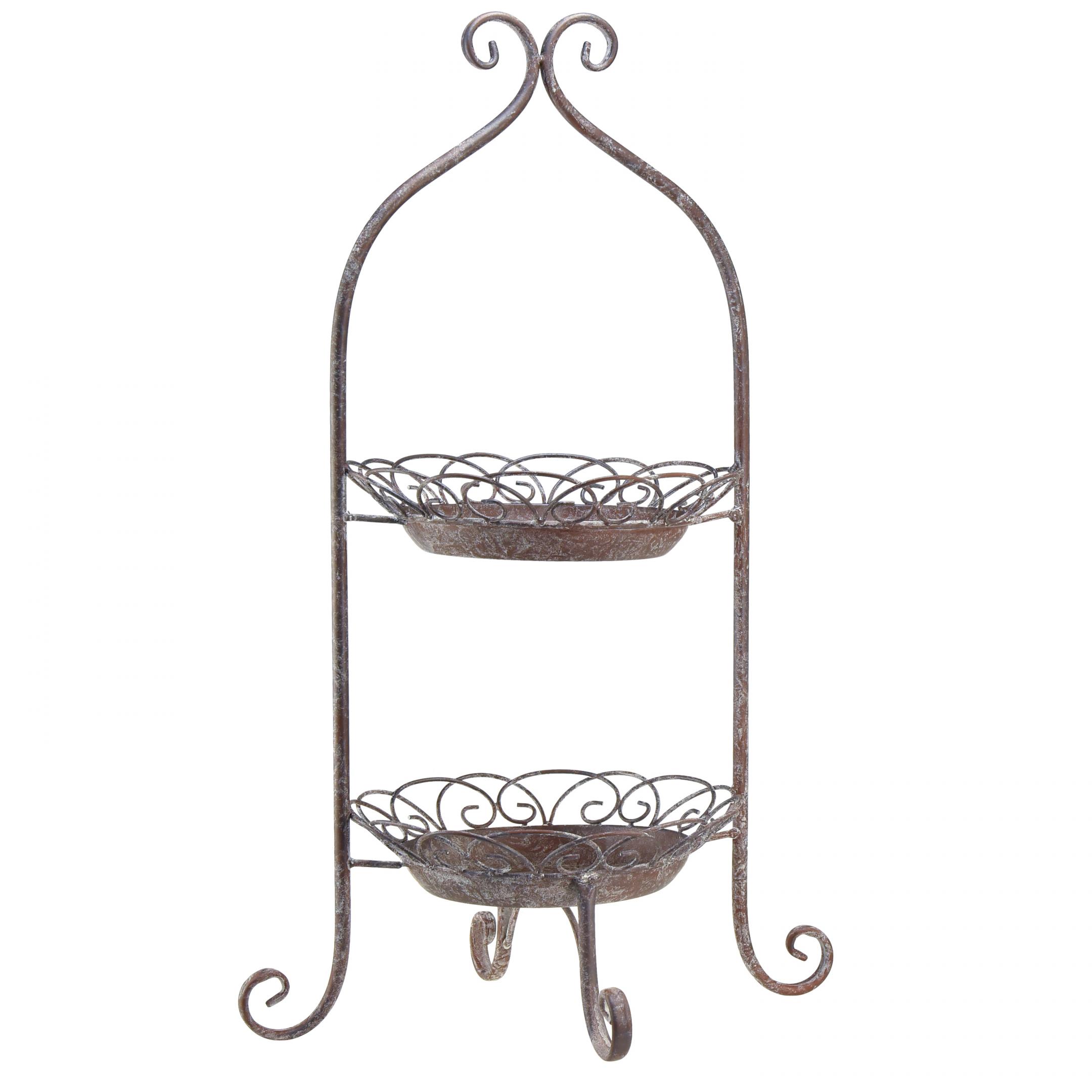 Etagere aus Metall 2-stöckig Braun-Weiß Ø25,5cm