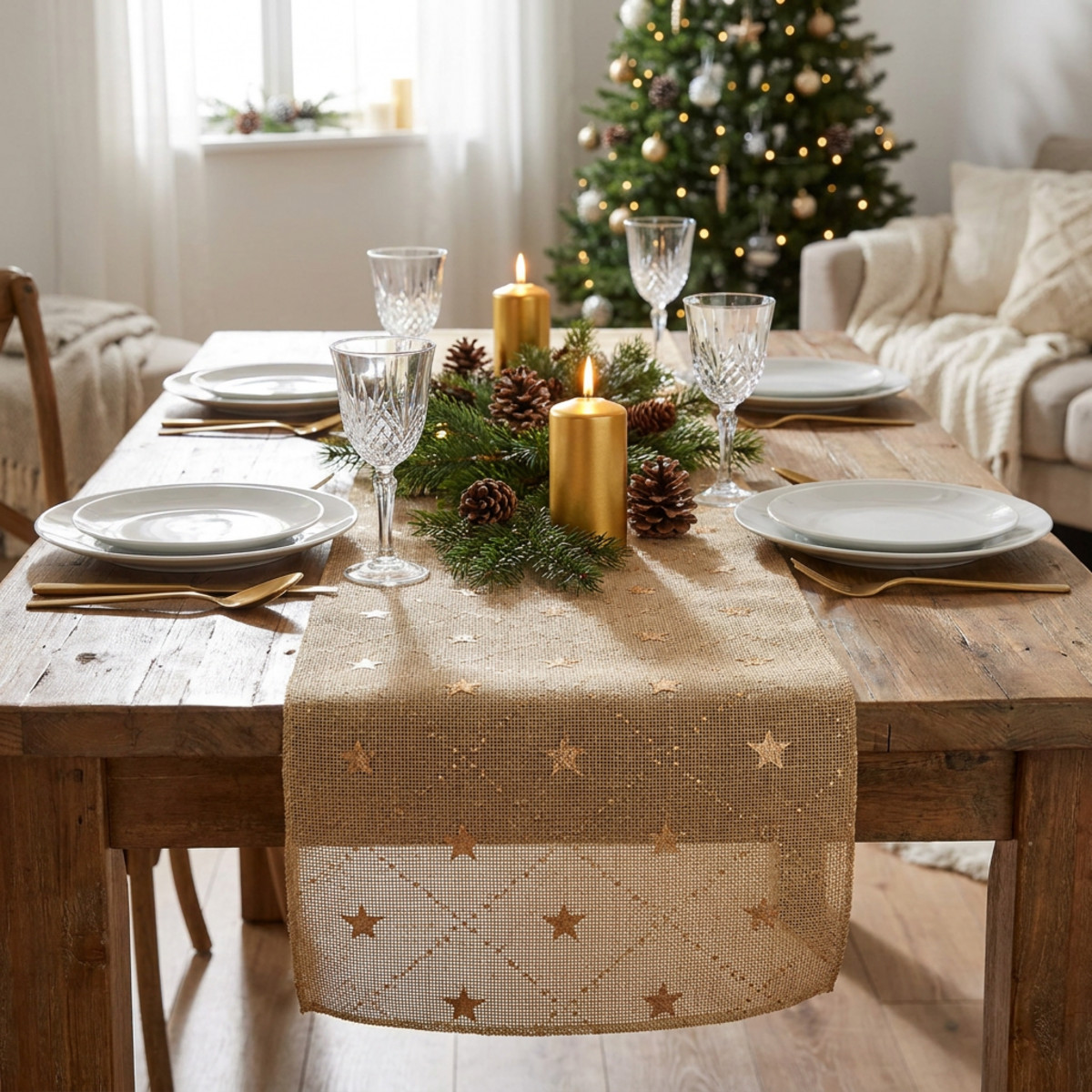 Weihnachts-Tischläufer Goldstern 48cm x 4,5m