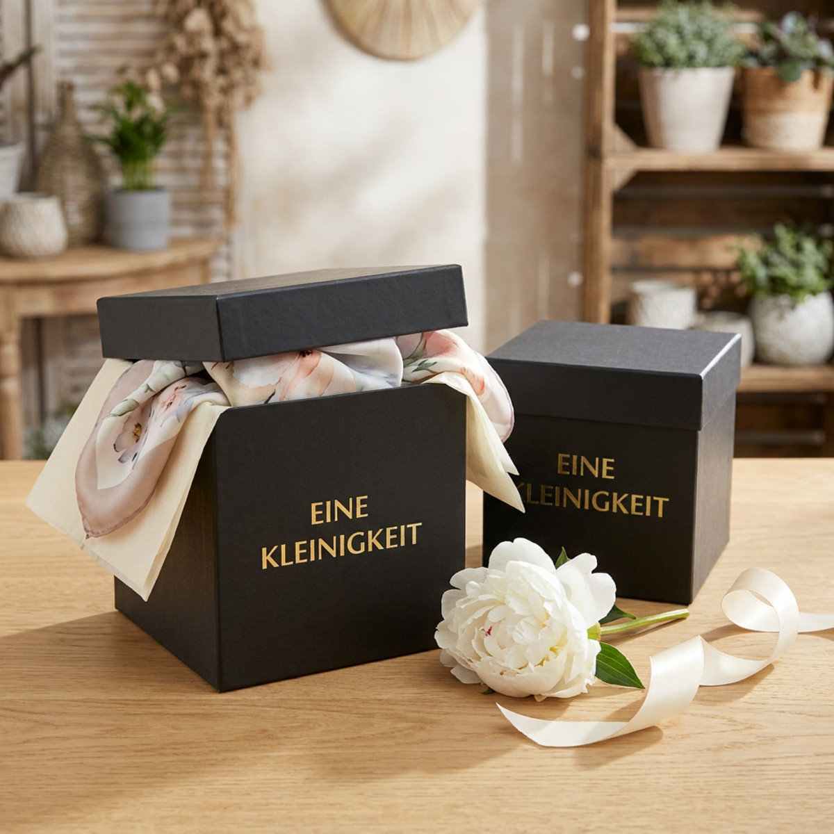 Geschenkbox Set Schwarz Gold eckig 12/14 cm