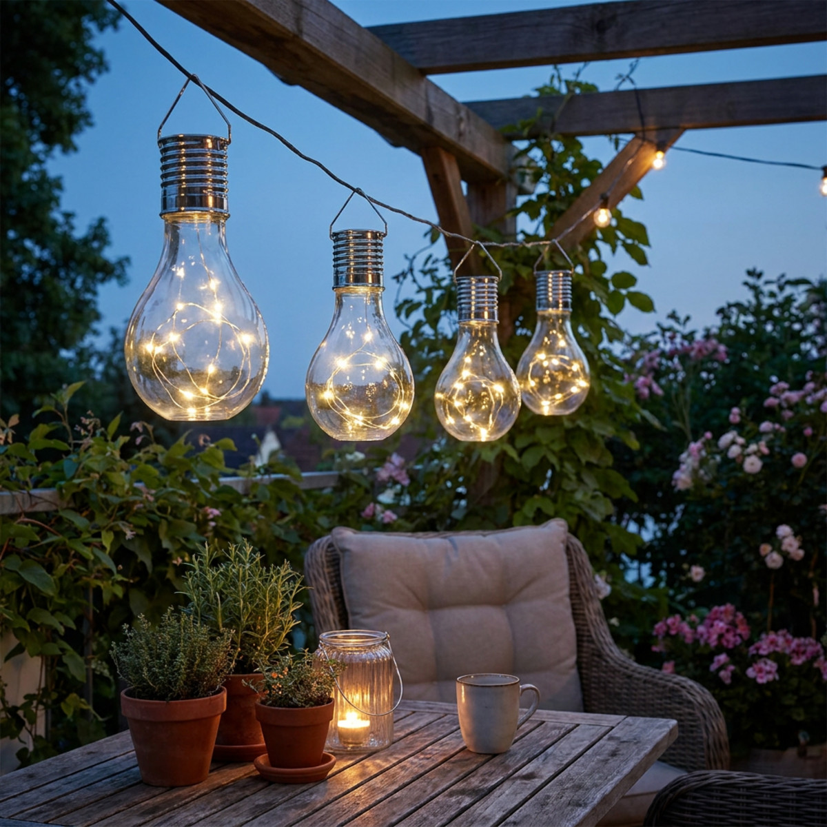 Solar LED Dekoleuchte Glühbirne Warmweiß 5 Stück