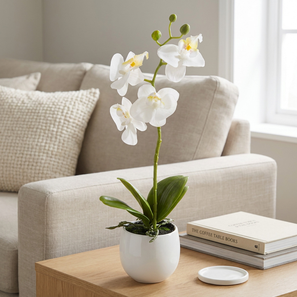 Künstliche Orchidee weiß Phalaenopsis H33 cm Keramiktopf