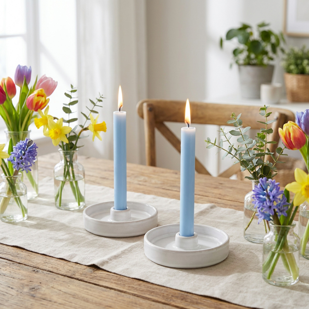 Kerzenhalter Keramik Weiß Ø13 cm – 2er Set