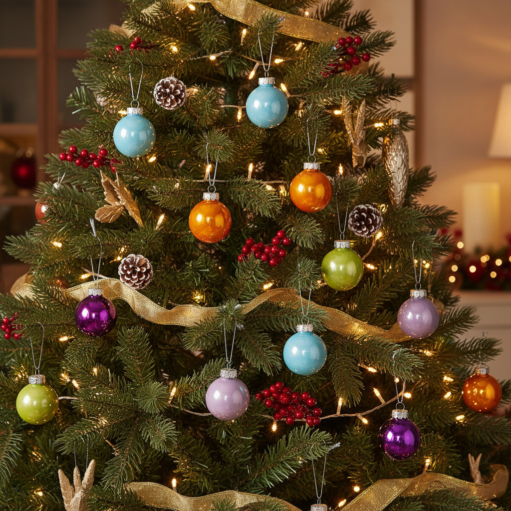 Christbaumkugeln Glas bunt glänzend 40 mm 24er