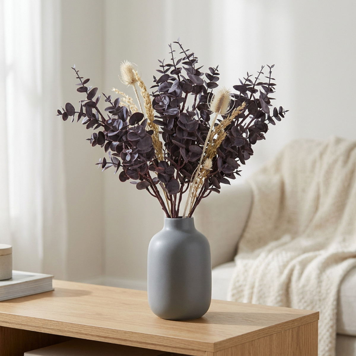 Künstliche Eukalyptus-Zweige violett 38 cm 3er Set