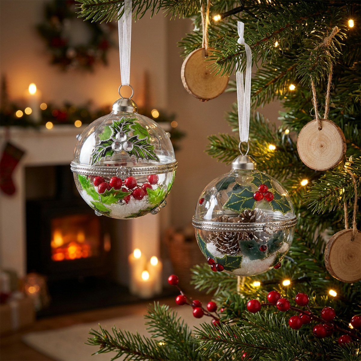 Glas-Christbaumkugeln Stechpalme Ø6cm 2er-Set