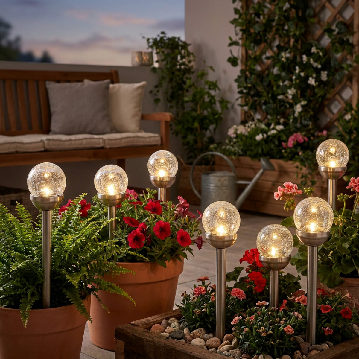 Solarleuchten Gartenstecker Edelstahl Ø6 cm 6er-Set