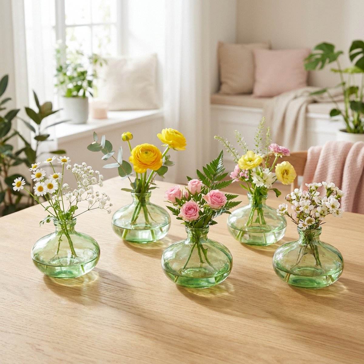 Bauchige Glasvase grün Ø9cm H6cm 6er Set
