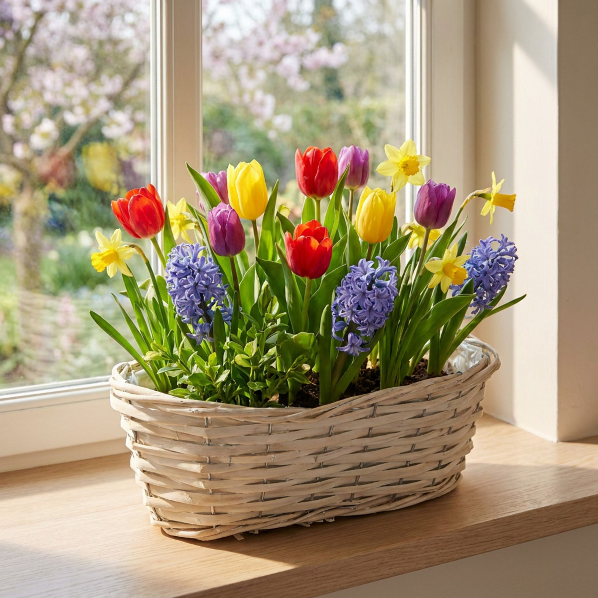 Weidenkorb weiß gewaschen oval mit Pflanzfolie 38cm