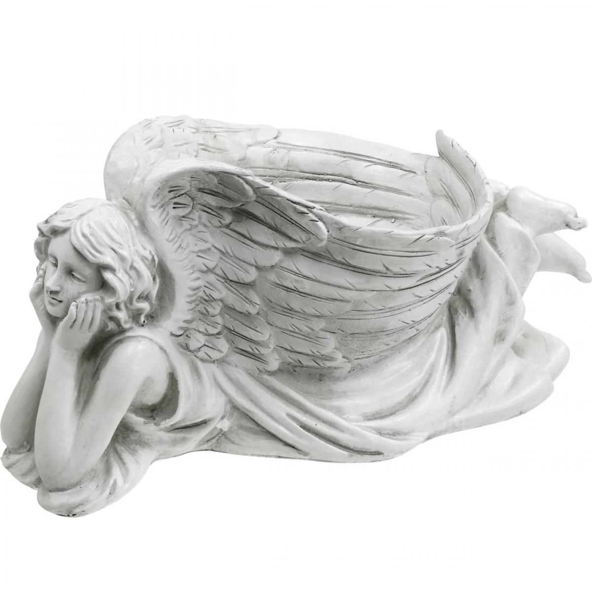 Wunderschöner Engel mit Pflanzkorb 21 cm grau Blumentopf Schutzengel Polyresin 