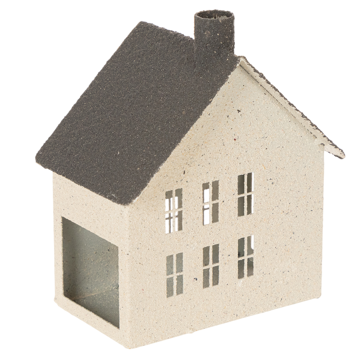 Metall-Lichthaus Grau Beige 16 cm Windlicht