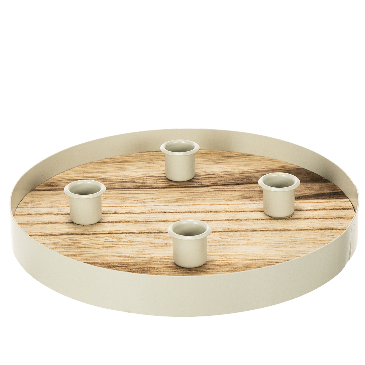 Runder Kerzenhalter Holz Metall 25 cm Weiß