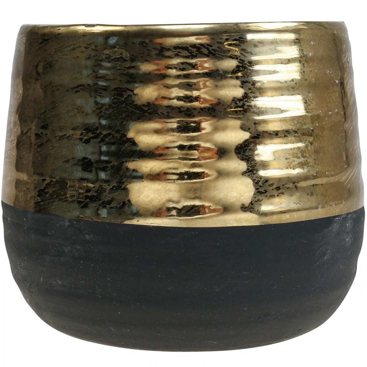 Floristik24.at Übertopf Keramik Schwarz Gold Blumentopf Ø13cm H12,5cm07068