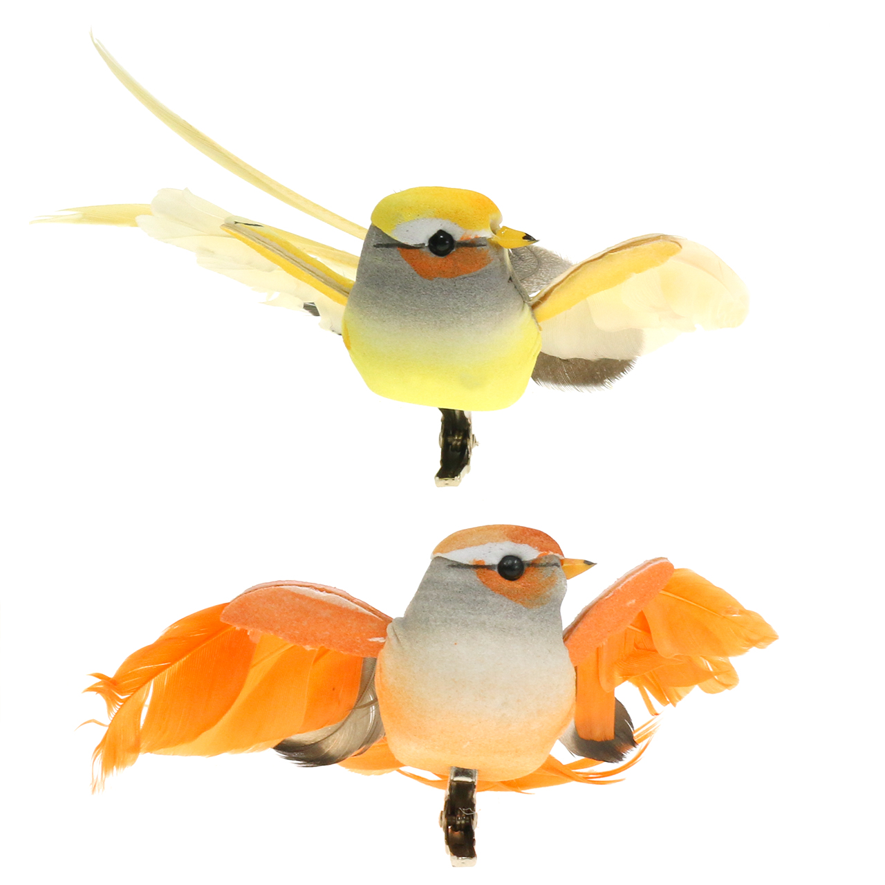 2 Deko-Vögel mit Clip orange Hochzeit Weihnachten Dekoration Vogel 