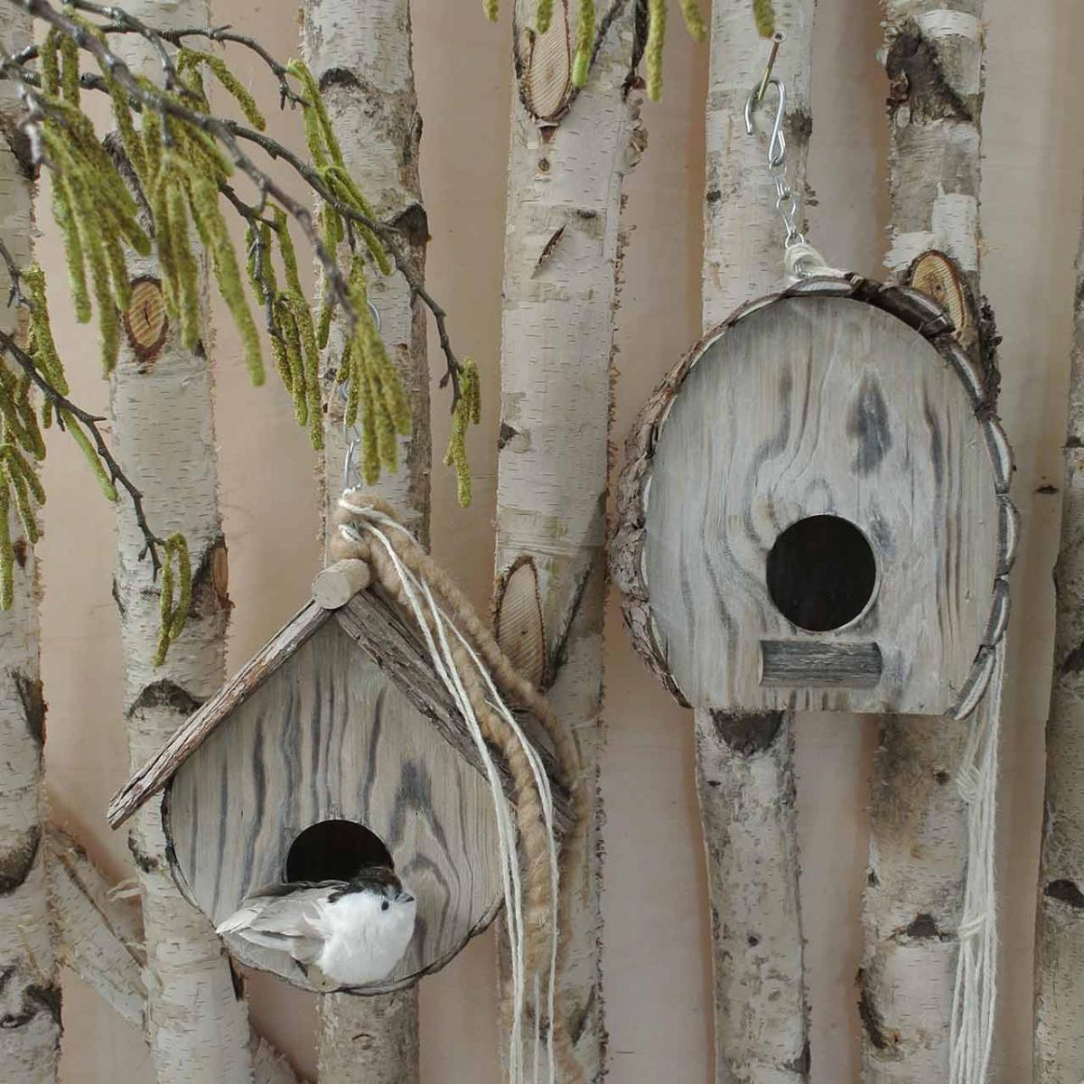 Deko-Nistkasten, Vogelhaus aus Holz, Gartendeko Natur, Weiß gewaschen H22cm B21cm