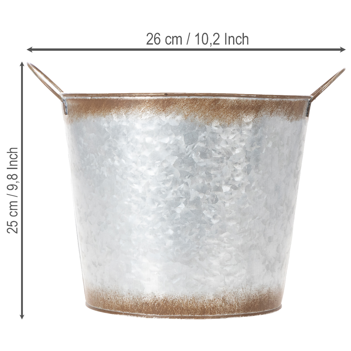 Pflanztopf aus Metall 26cm Silber-Rostfarben | Floristik24