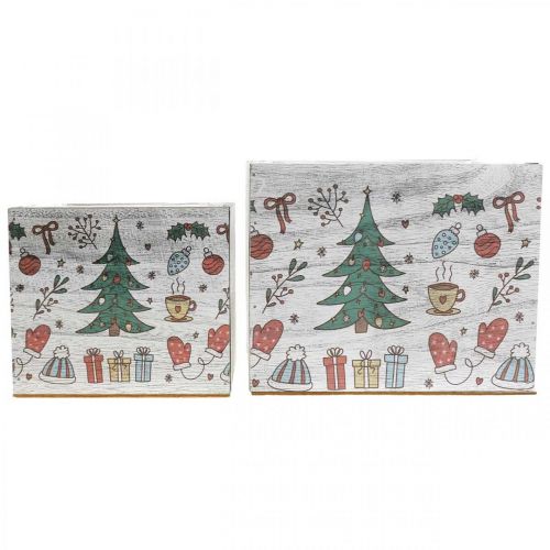 Artikel Pflanzgefäß Holz Weihnachtsdeko Weiß, Bunt 20×20/15×15cm 2er-Set