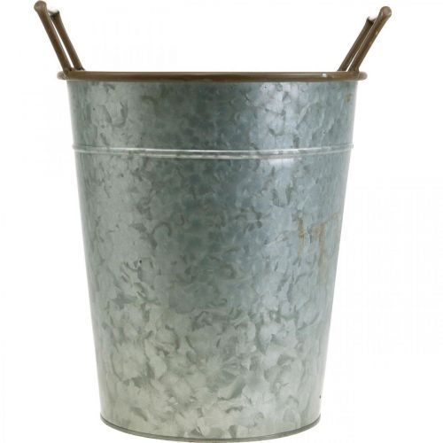 Artikel Übertopf mit Henkeln, Metallgefäß zum Bepflanzen, Pflanztopf Silbern, Braun Ø24cm H32,5cm