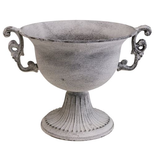 Floristik24 Dekoschale Weiß gewaschen Dekopokal Metall Ø20cm H17,5cm
