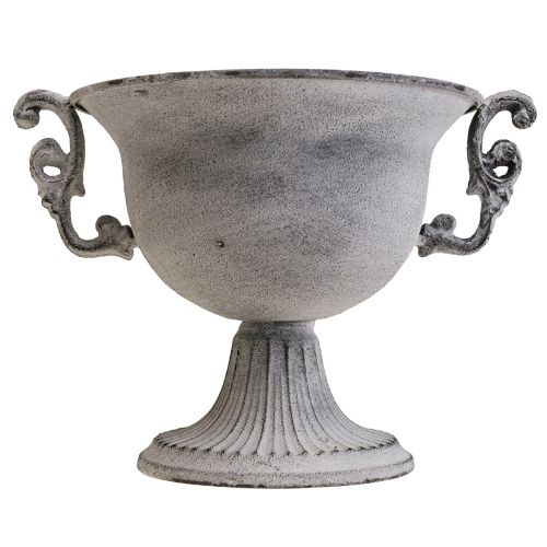 Floristik24 Dekoschale Weiß gewaschen Dekopokal Metall Ø20cm H17,5cm