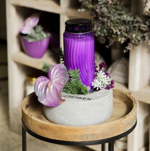 Floristik24 Grabkerze Deckel Motiv Blüte Schwarz Lila Ø9cm H27cm