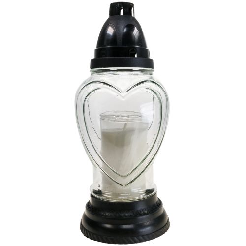 Floristik24 Grablicht Glas Herz Gravur Grablaterne Klar Ø11cm H26cm